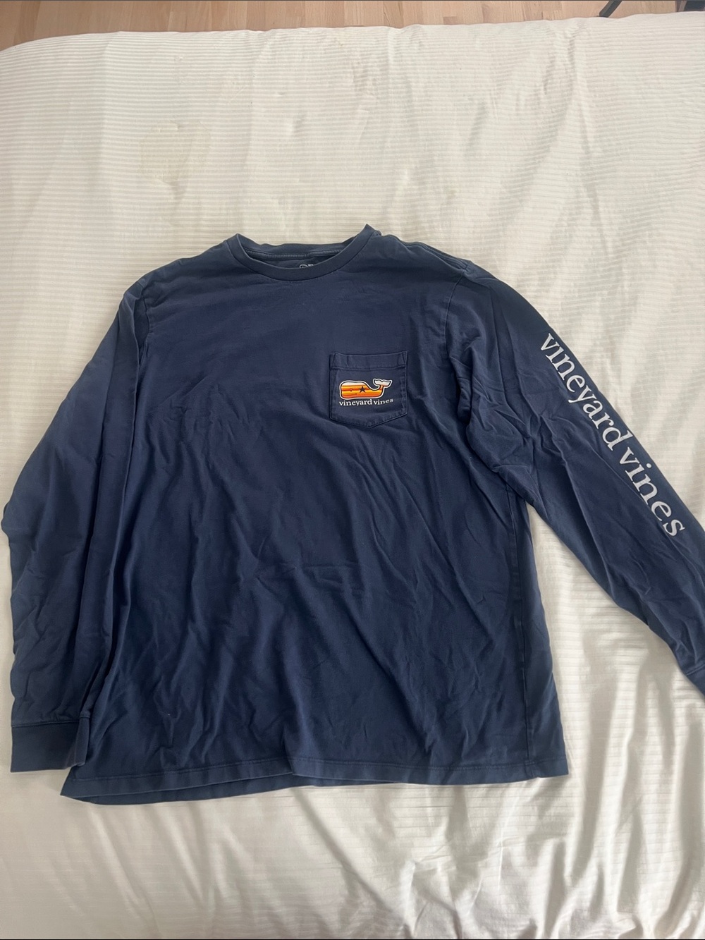 Vineyard Vines Navy Long Sleeve Pocket Tee with Astros themed Whale Logo